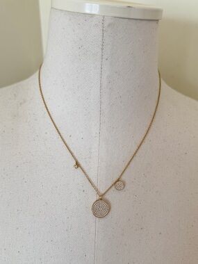 Gold Double Disc Pave Pendant Necklace